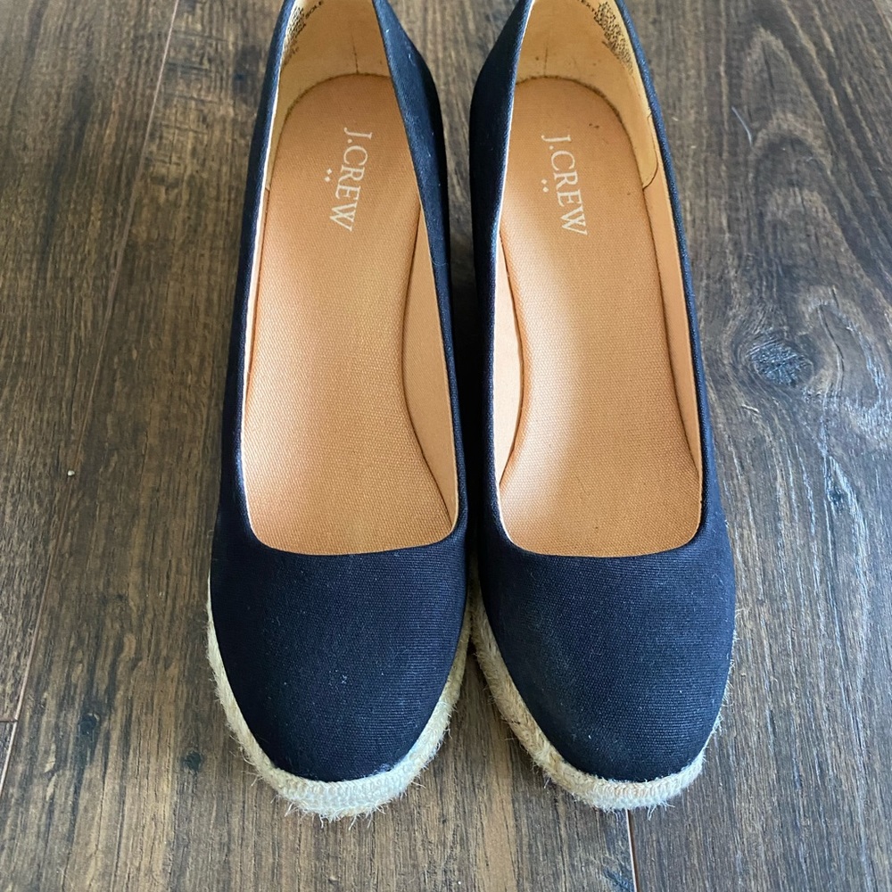 J Crew canvas espadrille wedges black 7.5